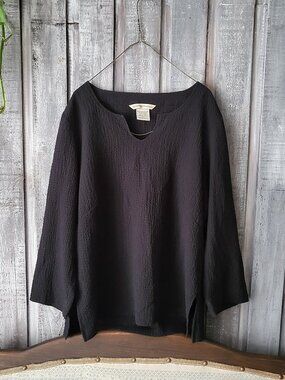 Vintage ExOfficio Black Crinkle Tunic Top Shirt Large L/G